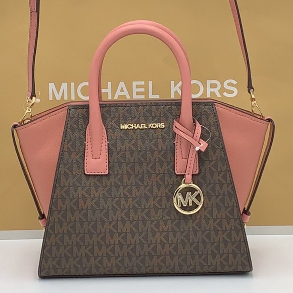 Michael Kors Avril Small Logo Top-Zip Satchel Sunset Rose - Picture 11 of 16